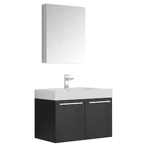 Vista 30 in. Vanity in Black with Acrylic Vanity Top in White with White Basin and Mirrored Medicine Cabinet