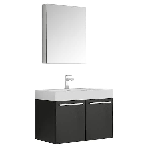 Fresca Vista 30 in. Vanity in Black with Acrylic Vanity Top in White with White Basin and Mirrored Medicine Cabinet