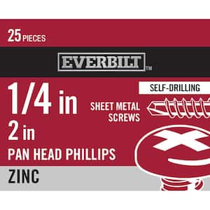 #14 x 2 in. Zinc Plated Phillips Pan Head-Self-Drilling Sheet Metal Screws (25-Pack)