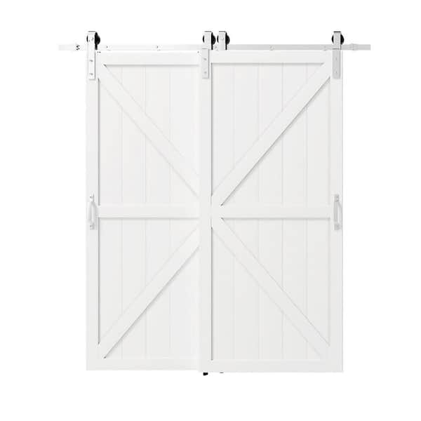 72 in. x 84 in. MDF Primed Double K-Shaped Bypass Assembly Required Barn Door with Hardware Kit White