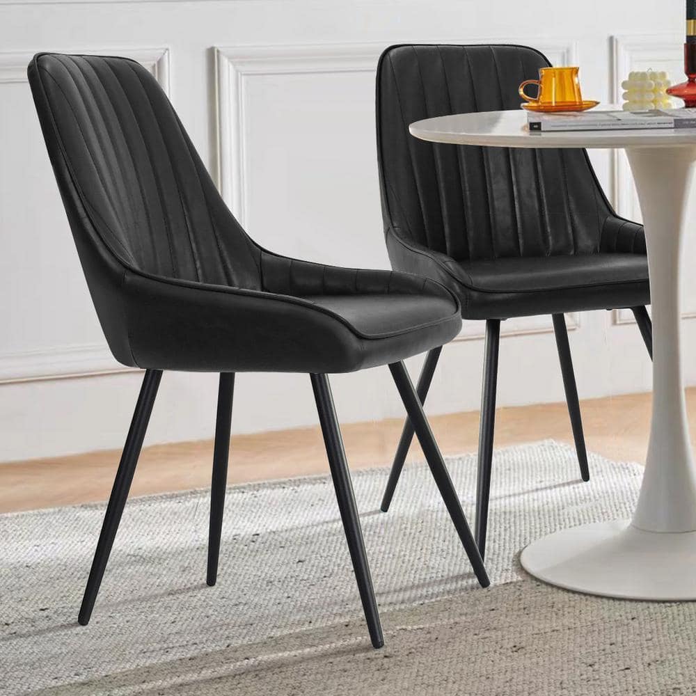 Boston Black Faux Leather Upholstered Side Chair Set with Metal Legs
