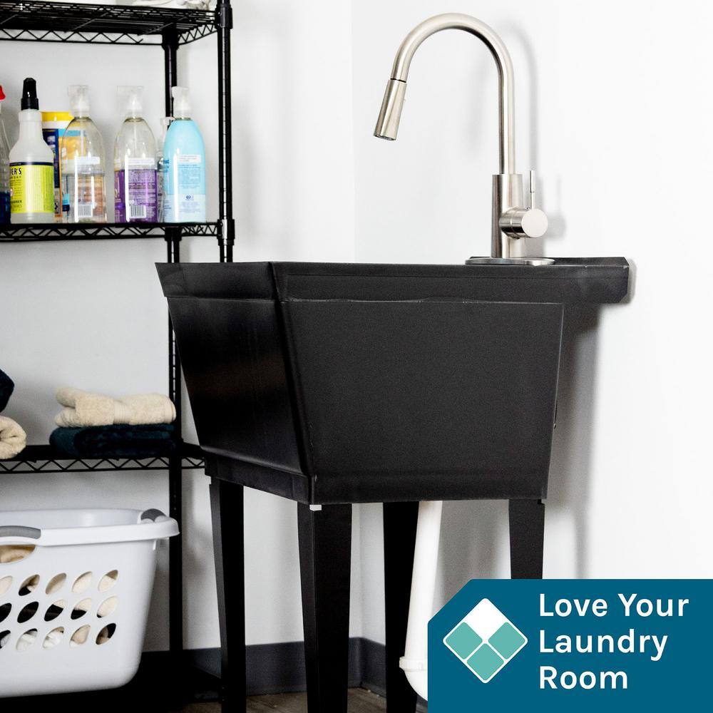 Black Freestanding Utility Sink with Stainless Steel Faucet