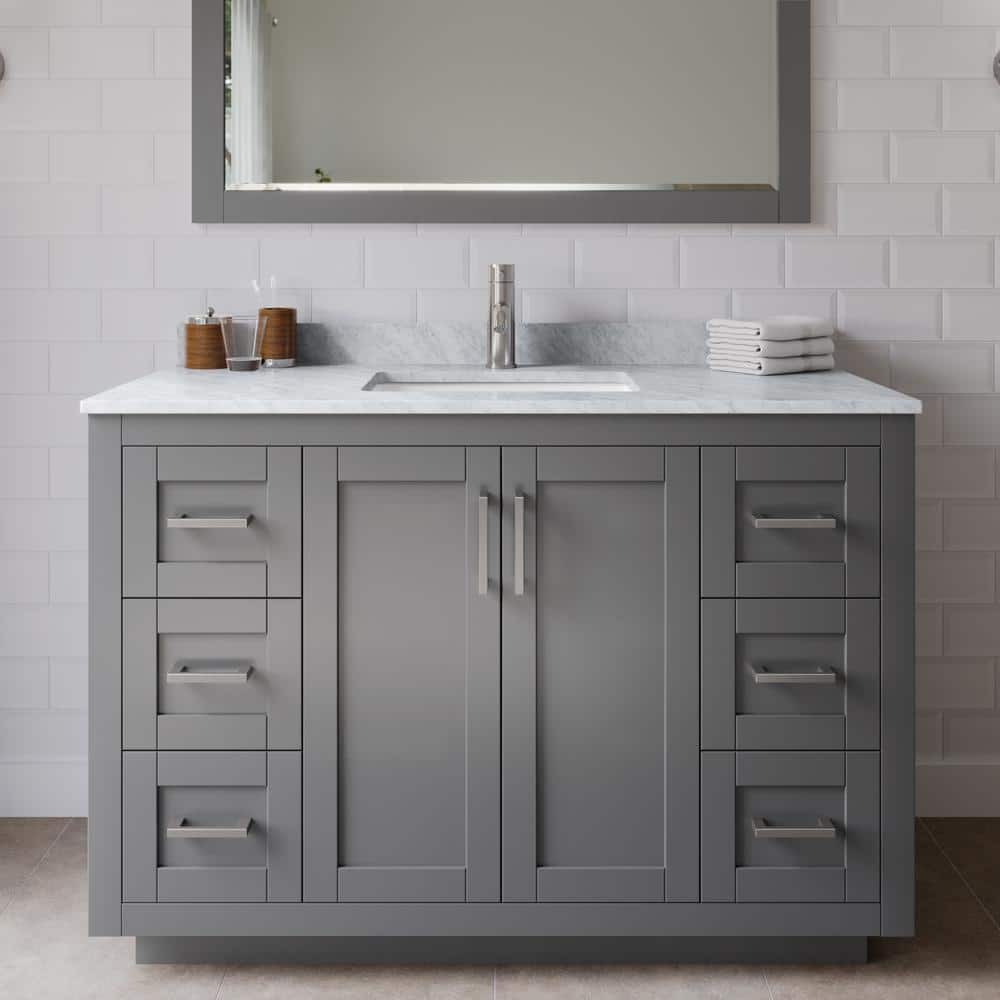 Miranda 48 in. W Single Bath Vanity in Dark Gray with Marble Vanity Top in White Carrara with White Basin and Mirror price history on PriceWatchPro