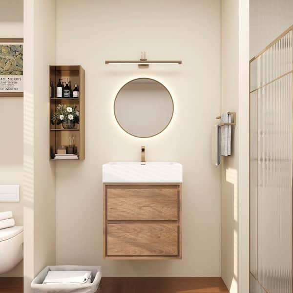 BV Better Vanity Saggie 24 in. W x 20 in. D x 28 in. H Single Sink Floating Bath Vanity in Teak Oak with White Acrylic Top
