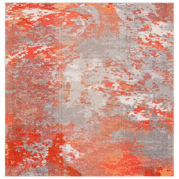 SAFAVIEH Madison Grey/Orange 7 ft. x 7 ft. Abstract Gradient Square Area Rug