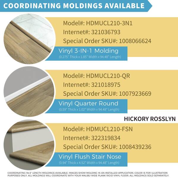Hickory Rosslyn 0.59 in. Thickness x 1.023 in. Width x 94.48 in. Length Quarter Round Hickory Rosslyn 0.59 in. Thickness x 1.023 in. Width x 94.48 in. Length Quarter Round