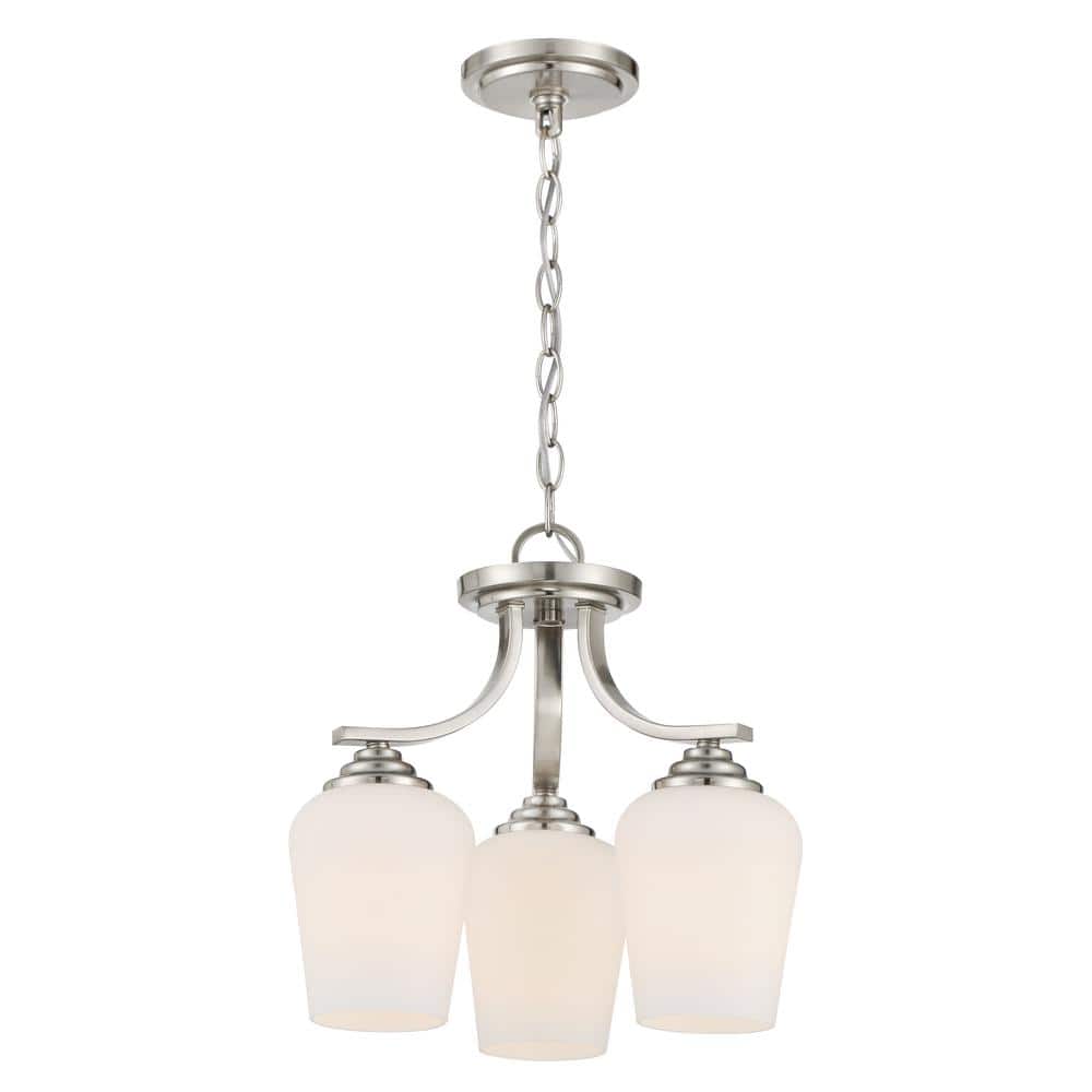 Shyloh Etched Opal Glass 3-Light Chandelier in Brushed Nickel