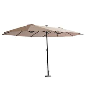 15 ft. Metal Market Solar LED Lighted Double-Sided Outdoor Umbrella in Beige