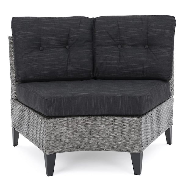 Unbranded Metal Outdoor 2-Piece Metal Grey Frame Sectional Sofa Set with CushionGuard, Black Cushions