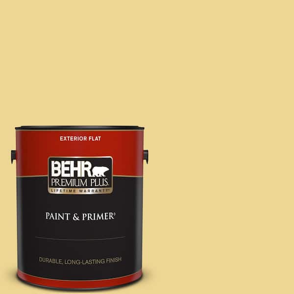 BEHR PREMIUM PLUS 1 gal. #370D-4 Mustard Seed Flat Exterior Paint & Primer