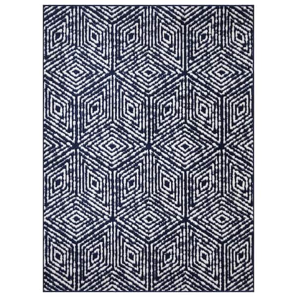 Ottomanson Rixos Collection Geometric Cubes 8x10 Indoor Living Room Area Rug, 7 ft. 10 in. x 9 ft. 10 in., Black/White