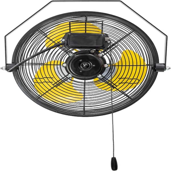 12 in. Yellow Wall Mounted Fan, 3-Speed High Velocity, IP44 Motor for Garage, Barn, Warehouse Use, UL Listed