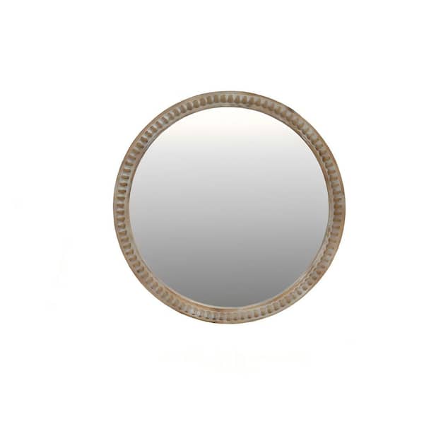 23.62 in. W x 23.62 in. H Decorative Round Frame Wall Bathroom Vanity Mirror in Natural Wood