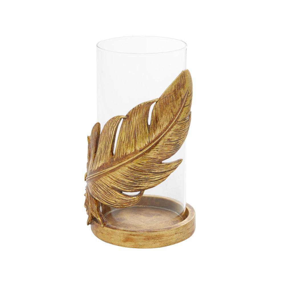 10" Gold Glass Cylinder Hurricane Candle Lantern