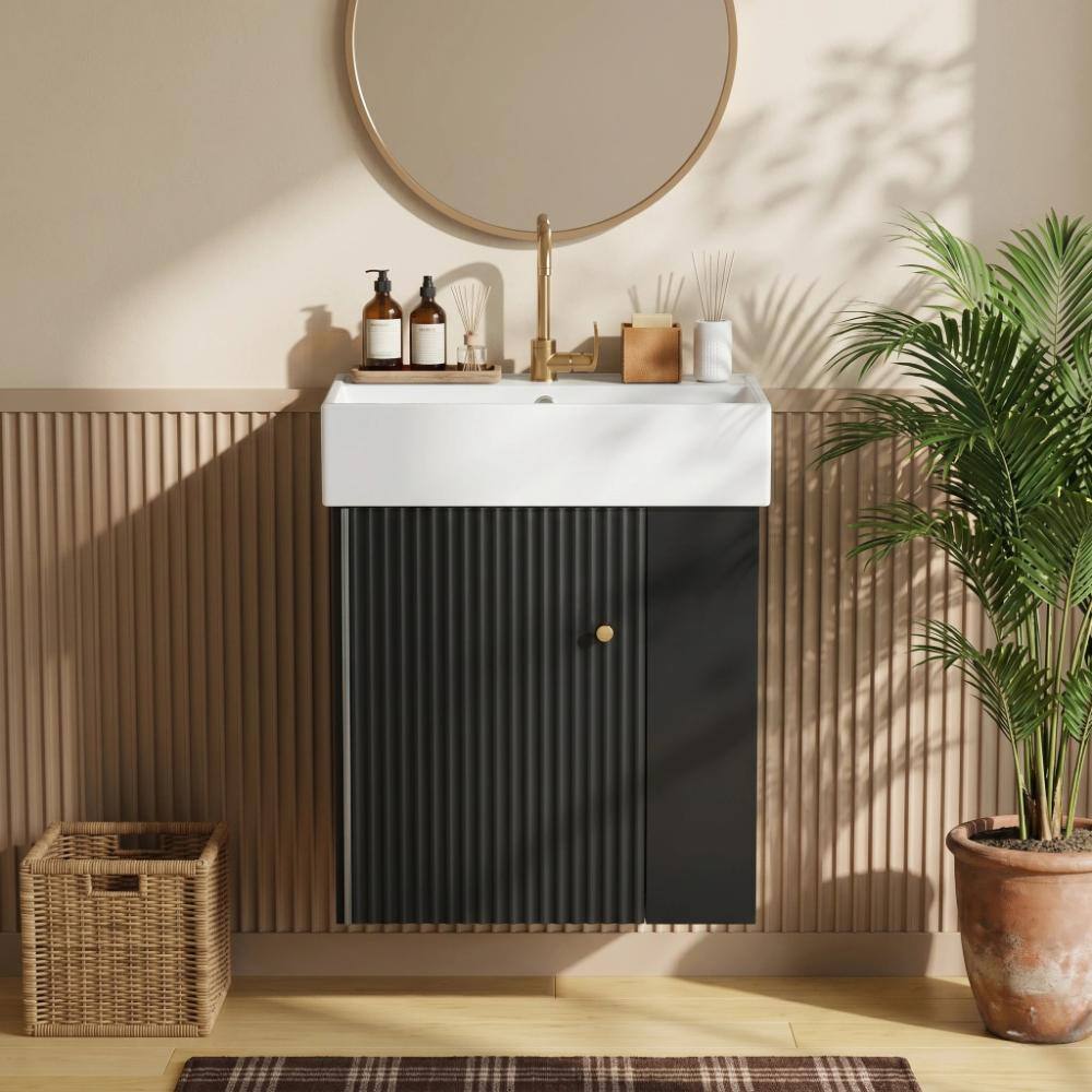 21.6 in. W Black Floating Right Side Storage Bathroom Vanity With Ceramic Top price history on PriceWatchPro