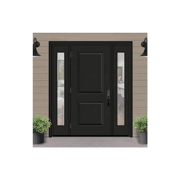 Regency 60 in. x 80 in. 2P Squaretop RHOS Onyx Stain Mahogany Fiberglass Prehung Front Door with Clear 10 in. SLs 6-9/16