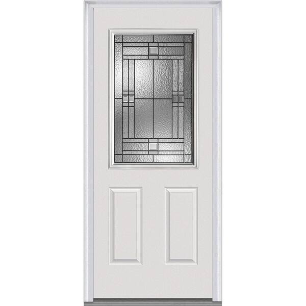 MMI Door 36 in. x 80 in. Roman Right-Hand Inswing 1/2-Lite Decorative 2-Panel Primed Steel Prehung Front Door