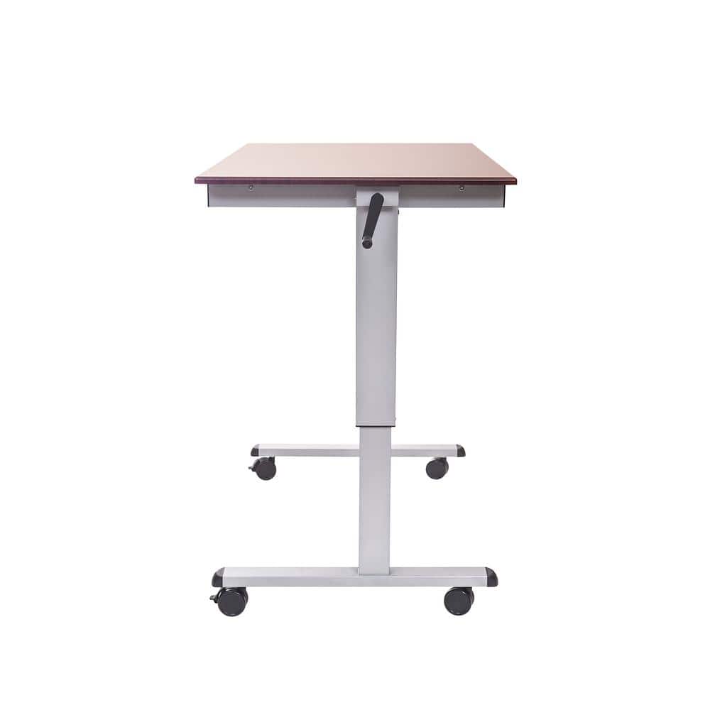 Adjustable Dark Walnut Wood Lectern with Lockable Casters
