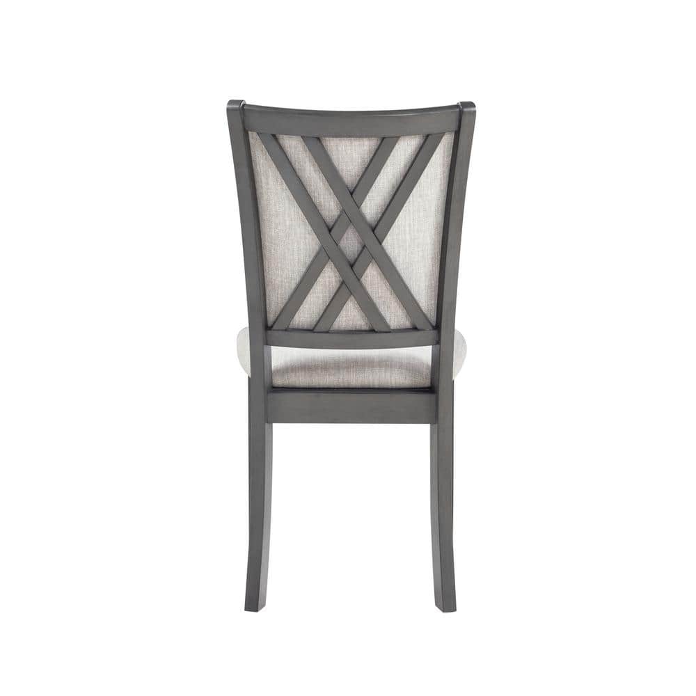 Gray Round Wood Dining Table with 4 Upholstered Chairs