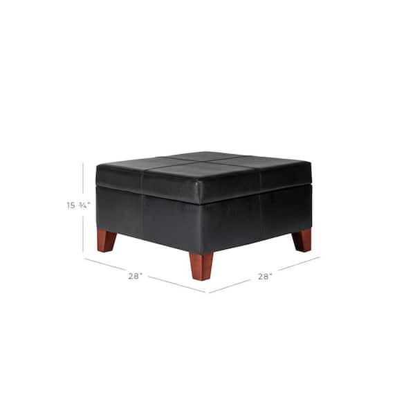 Homepop Large Black Faux Leather, Large Faux Leather Ottoman