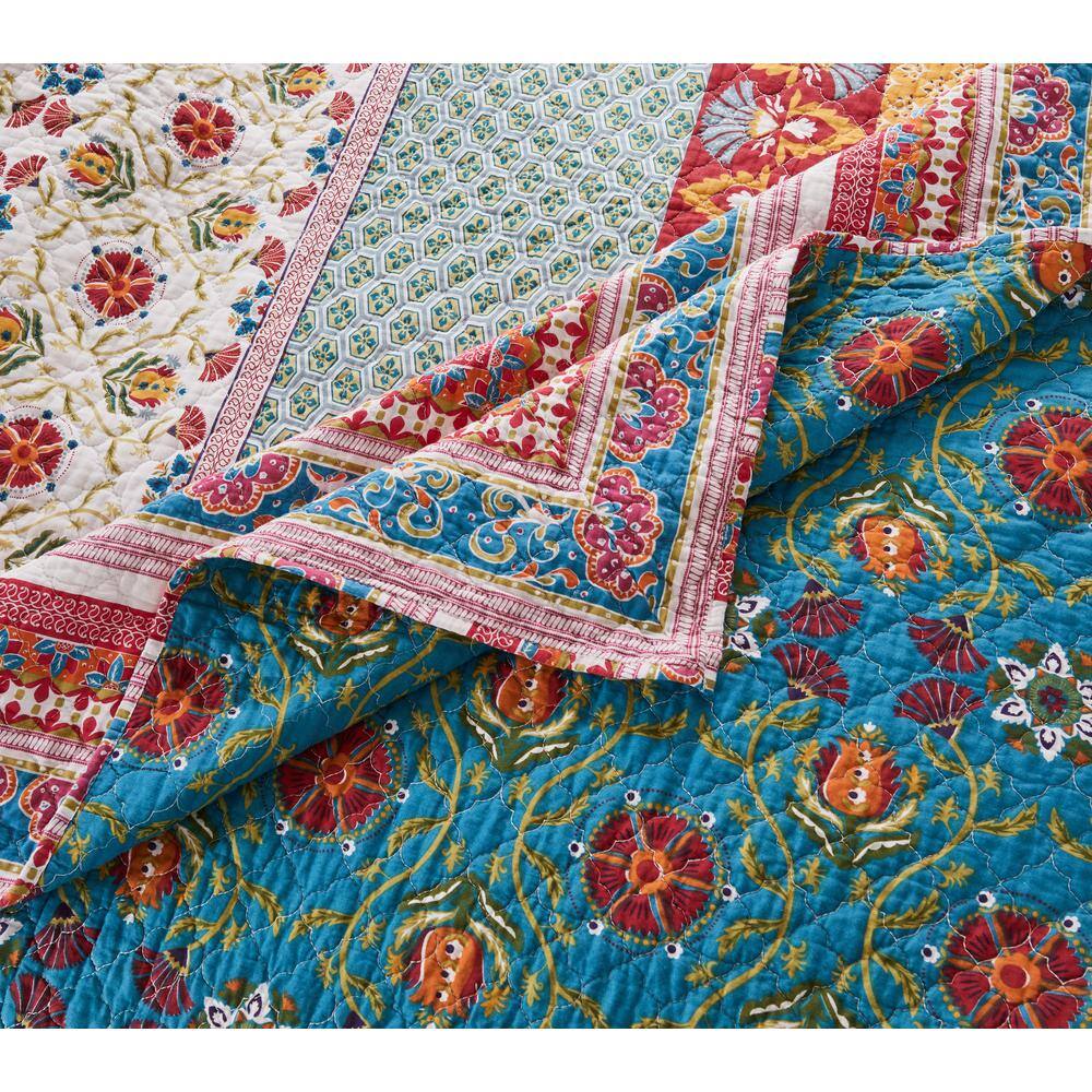 Thalia Queen Blue Cotton Reversible Bedspread Set