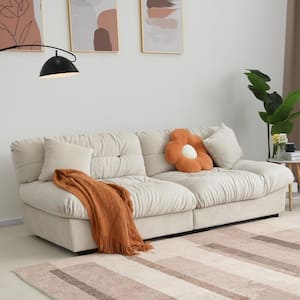 89.1 in. Square Arm Frosted Velvet 3-Seater Rectangle Sofa in Beige