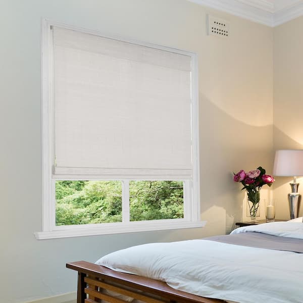 Bayport White Wash Light Filtering Cordless Bamboo Roman Shade-21.5 in. W x 48 in. L