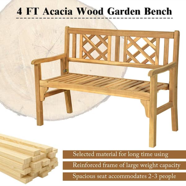 WELLFOR 47.5 in. 2-Person Wood Outdoor Bench in Teak OP-HWY-70303