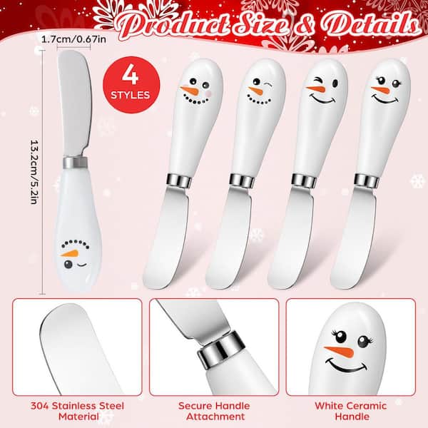 Wudkey 4-Piece Christmas Snowmen Face Cheese Spreader Knives