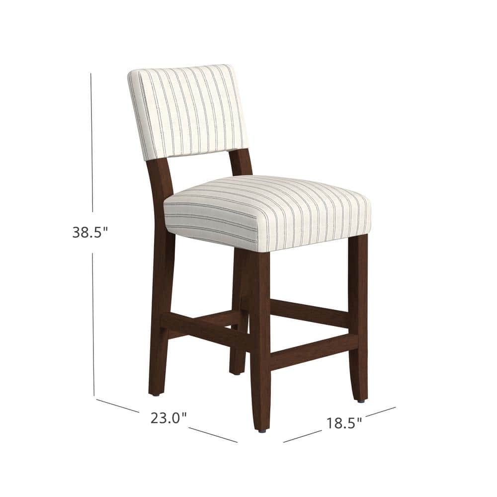 White and Black Striped Upholstered Wood Counter Stool