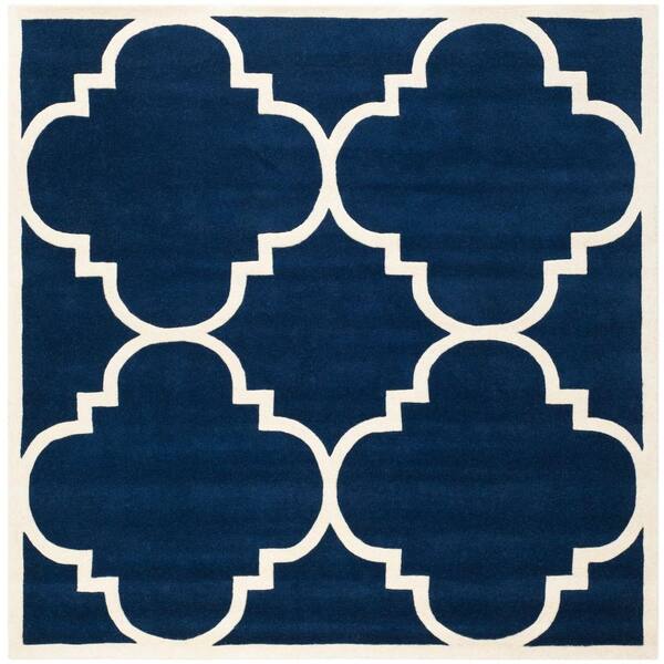 SAFAVIEH Chatham Dark Blue/Ivory 4 ft. x 4 ft. Square Geometric Trellis Border Area Rug