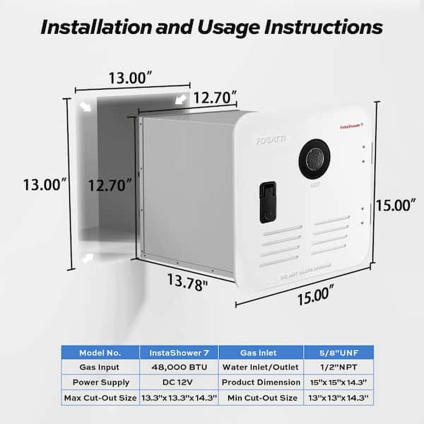 Rv Tankless Water Heater 48000 BTU Without Door, Good Substitute for 6-Gallon Tank Water Heater, 2-Year Warranty