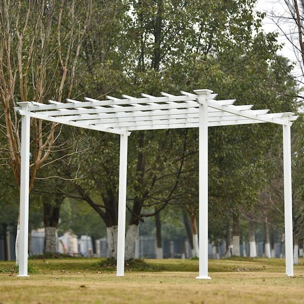 10 ft. x 10 ft. White Iron Pergola Gazebo for Vines Pure Iron Chic Lid Cover Design Sleek Seams