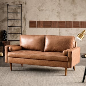 Joy 69.68 in. Light Brown Suede Fabric 2-Seater Loveseat with Removable Cushion