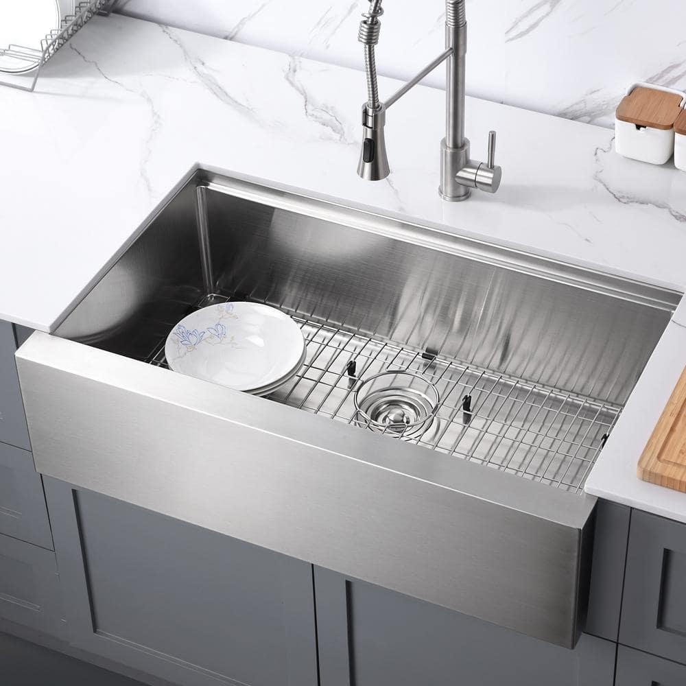 33" Stainless Steel Farmhouse Apron Single Bowl Kitchen Sink Workstation