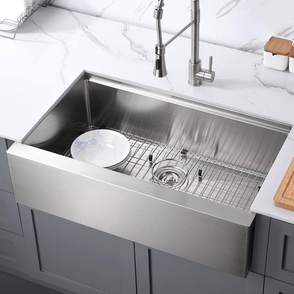 36" Stainless Steel Farmhouse Apron Single Bowl Kitchen Sink Workstation