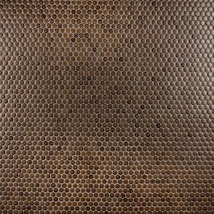 Hudson Penny Round Brownstone 12 in. x 12-5/8 in. Porcelain Mosaic Tile (10.7 sq. ft./Case)