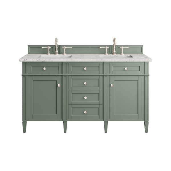 James Martin Vanities Brittany 60.0 in. W x 23.5 in. D x 33.8 in. H Bathroom Vanity in Smokey Celadon with Eternal Jasmine Pearl Quartz Top