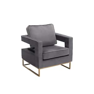 Larenta Gray Velvet Upholstered Deluxe Arm Chair (1 Chair)