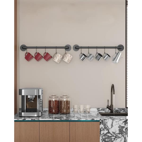 Industrial Matte Black Cast Iron Wall Mount Pot Rack, 2 Pack, 88 lbs. Capacity with 10 S Hooks for Kitchen Storage