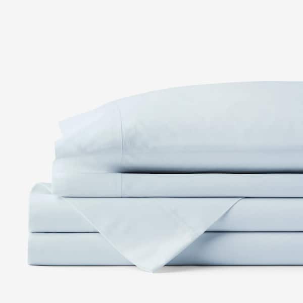 The Company Store Company Cotton 4-Piece Pale Blue Solid 300-Thread Count Cotton Percale Queen Sheet Set