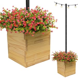 Extra Large 18 in. Natural Wooden Planter Box with String Light Pole Sleeve