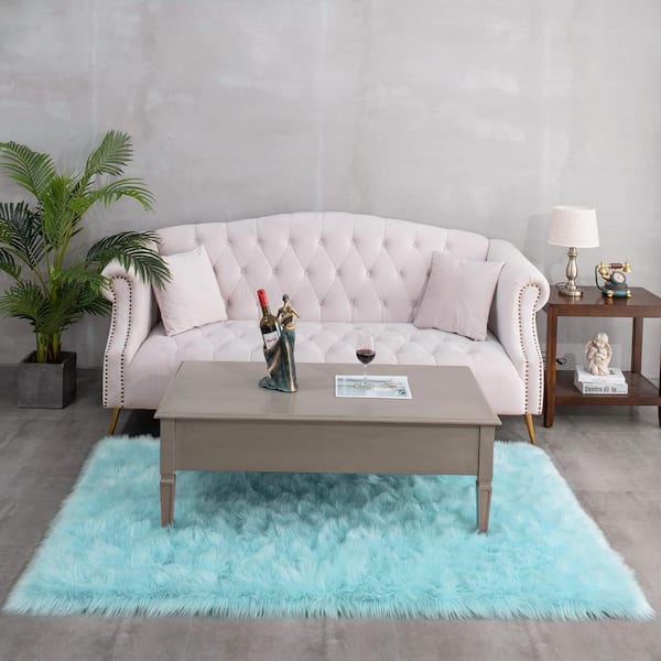 Sheepskin Faux Furry Light Blue Cozy Rugs 5 ft. x 8 ft. Area Rug