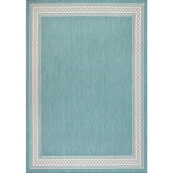 Lucia Classic Diamond Border Aqua/Light Gray 8 ft. x 10 ft. Indoor/Outdoor Area Rug