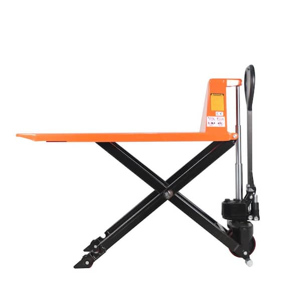 TORY CARRIER 45X21 in. Fork Size Hydraulic Manual Lift Pallet Jack 2,200 lbs. Scissor High Lift Pallet Truck Orange