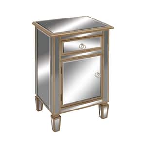 19 in. W Beige Glass Mirrored 1 Drawer and 1 Door Cabinet