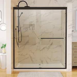 Hans 60 in. W x 70 in. H Sliding Framed Shower Door in Matte Black with Clear Glass