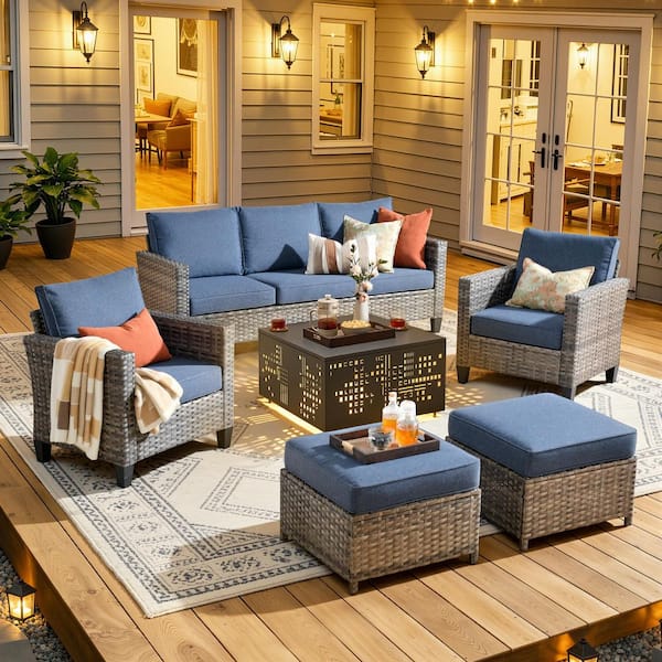 OVIOS Positano Gray 6-Piece Wicker Patio Conversation Set with