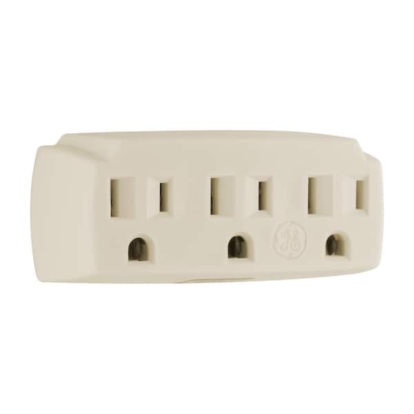 GE 15 Amp 125-Volt AC Grounding 3-Outlet Adapter, Almond 54195