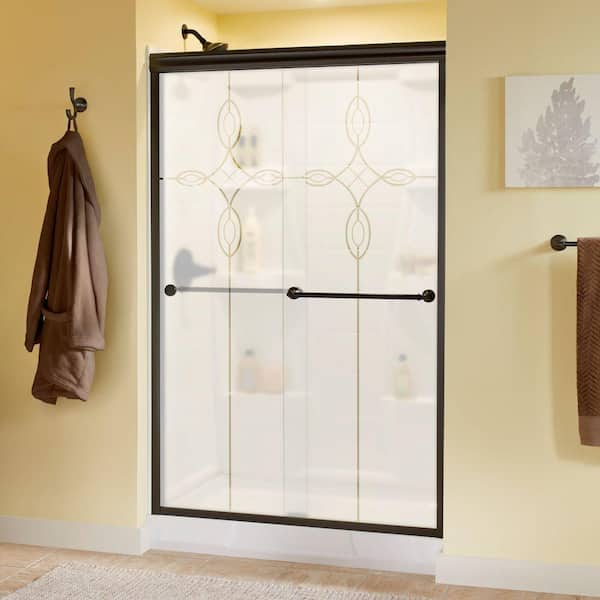 Delta Mandara 48 in. x 70 in. Semi-Frameless Traditional Sliding Shower Door in Bronze with Tranquility Glass